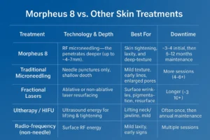 How Often Can I have Morpheus 8? 2 Table to show benefits of Morpheus 8 Telford compared to other skin treatments
